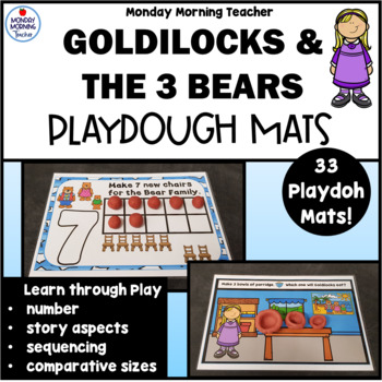 Preview of Goldilocks & the 3 Bears Playdough Mat Activities Numbers 1-20, Story Retelling