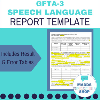 Preview of Goldman-Fristoe Test of Articulation GFTA-3 Speech-Language Report Template