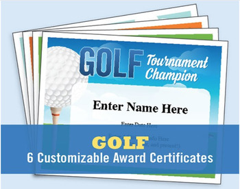 Preview of Golf Certificates — Editable Award 6-Pack (PDF)