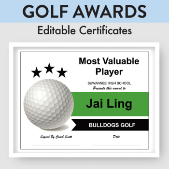 Preview of Golf End of Year Award Certificates | Editable | for Coaches, Sports Teams