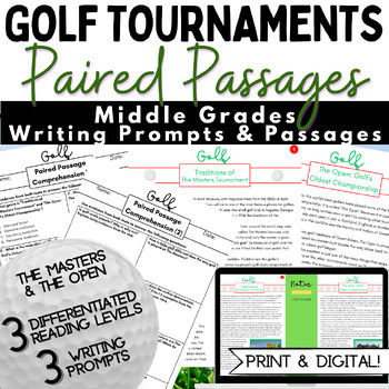 Preview of Golf Paired Passages and Writing Prompts - Middle Grades Writing Spiral