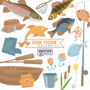 Gone Fishin' Clipart - Fishing Pole, Boat, Salmon Fish Bait - Saskatoon  Graphics