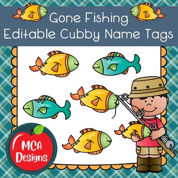 Gone Fishing Editable Cubby Name Tags