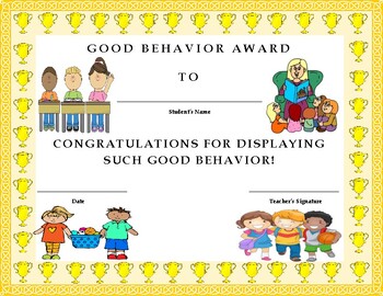 Good Behavior Award Certificate Kids Will Love It by Twin Business