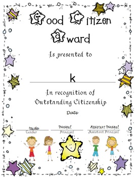 Good Citizen Award Certificate by Lily | TPT