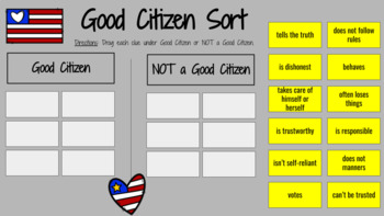 Preview of Good Citizen Sort - Citizenship Sorting Activity - Google Slides