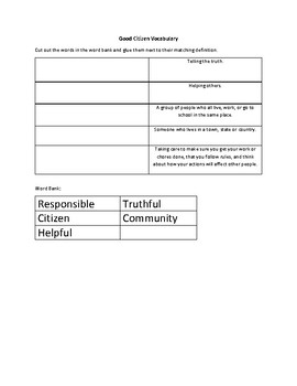 Good Citizens Worksheet by Miss K Teaches | Teachers Pay Teachers