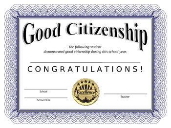 Good Citizenship Award by Jen Laratonda | TPT