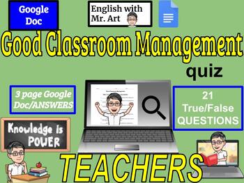 Preview of Good Classroom Management quiz, 3 pgs, 21 True/False quiz, answers FOR TEACHERS