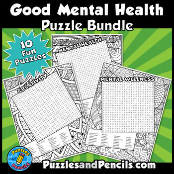 Preview of Good Mental Health Word Search Puzzles and Coloring BUNDLE | 10 Puzzles
