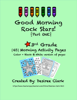Preview of Good Morning Rock Stars! {45} 3rd Grade Morning Work Activity Pages PART ONE