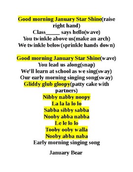 Preview of Good Morning January Star Shine Responsive Classroom Songs