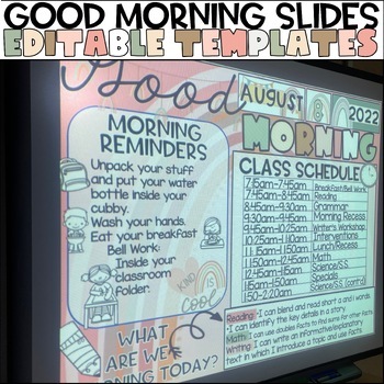 Preview of Good Morning Powerpoint Slides | Classroom Decor | Boho Rainbow Theme