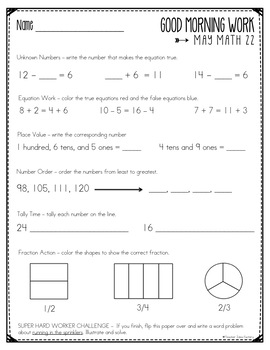 Good Morning Work - Math - May (1st Grade) | TpT