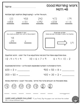 2nd Grade Morning Work (math - November) 