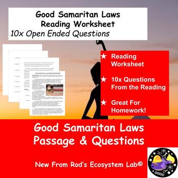 Preview of Good Samaritan Laws Reading Worksheet **Editable**