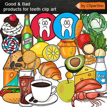Preview of Good and Bad foods for dental health Clip art