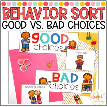 Preview of Good vs Bad Choices Behavior Picture Sort and Worksheet | First Day Activity