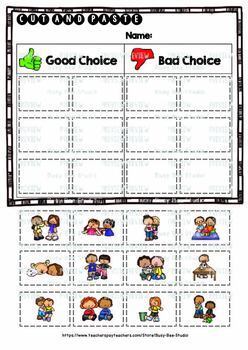 Good vs Bad Choices | Cut and Paste Worksheets by Busy Bee Studio