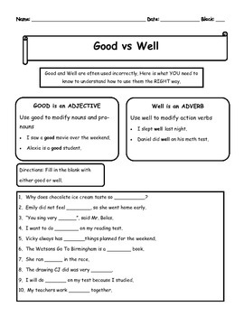 Good Vs Well Notes And Activity By Mrs Fryers Fun Damentals Tpt