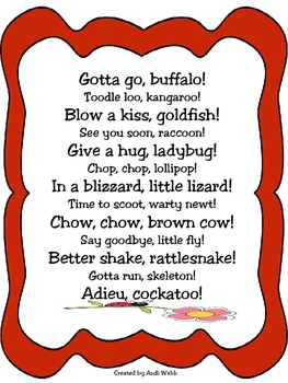 Goodbye {Fun ways to tell your students goodbye with rhymes} by Andi Webb