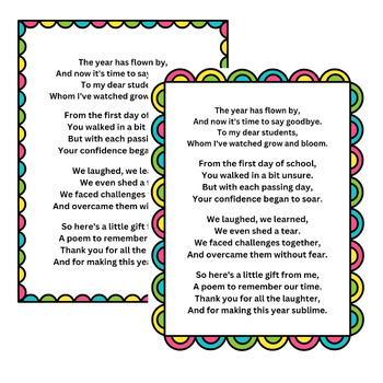 Goodbye Poem End of Year Student Gift. Gift for Students. | TPT