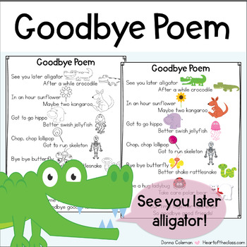Goodbye Poem Worksheets Teaching Resources Teachers Pay Teachers