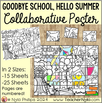 Preview of Goodbye School Hello Summer Collaborative Coloring Poster for End of Year