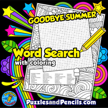 Preview of Goodbye Summer Word Search Puzzle Activity Page with Coloring | Seasons