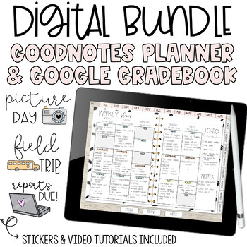Preview of Goodnotes Teacher Planner & Digital Google Sheets Gradebook Bundle