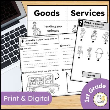 Preview of Goods and Services 1st Grade Social Studies Activities, Paired Passage & Sorting