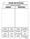Goods and Services Economics Cut and Paste Sorting Worksheet