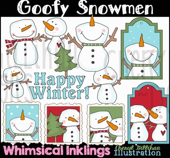 Goofy Snowmen Clipart Collection by Whimsical Inklings | TPT