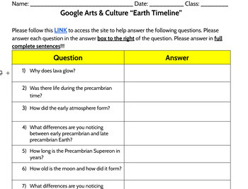 Preview of Google Arts & Culture “Earth Timeline” Worksheet