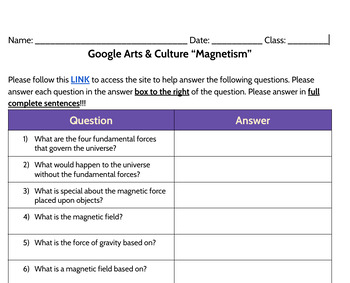Preview of Google Arts & Culture “Magnetism” Worksheet