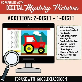 Google Classroom 2 Digit Plus 1 Digit Addition Math Mystery Pictures Pixel Art