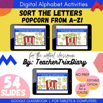 Preview of Google Classroom Alphabet Activity | Popcorn Letters Sort | Distance Learning 