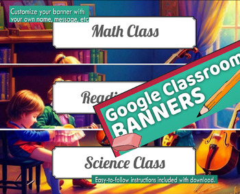 Preview of Google Classroom Banners | Children in Music Lesson 15 Editable Header Designs