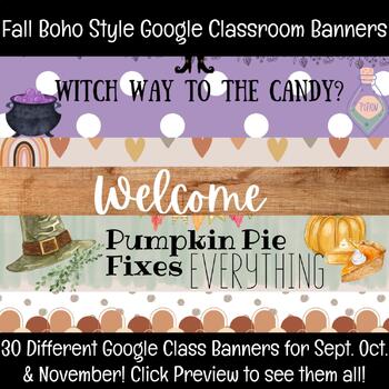 Preview of Google Classroom Banners/Fall/Halloween/Thanksgiving/Boho Style/Fall Colors