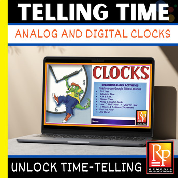Preview of 104 Google Slides! CLOCKS & TELLING TIME Hands-on Activities | Distance Learning