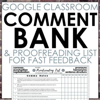 Preview of Google Classroom Comment Bank & Proofreading List for Fast Grading