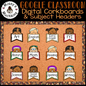 Preview of Google Classroom Digital Bulletin Boards - 10 Fall Themed - 88 Elements 