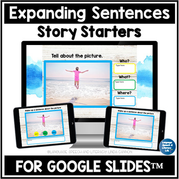 Preview of Google Classroom Distance Learning, Expanding Sentences, Writing Prompts 