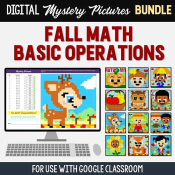 Preview of Fun Fall Themed Math Digital Pixel Art Mystery Picture Activity Google Sheets