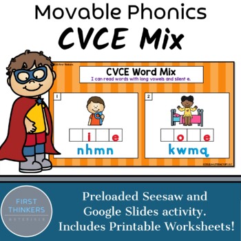 Preview of Long Vowel Silent E CVCE Words Phonics Game Google Slides Seesaw Worksheets