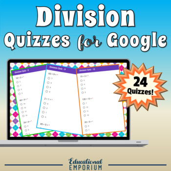 Preview of Google Classroom Division Facts Tests 0-12: Division Quiz Bundle - Mixed