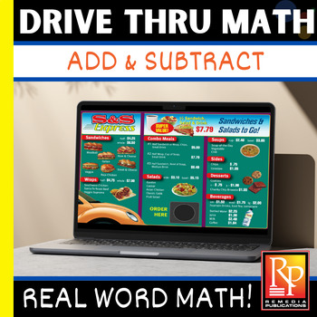 Preview of Drive Thru Menu Math: Add & Subtract Money Life Skills Math Digital Resource