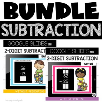 Preview of Google Classroom Easter 2 Digit Subtraction with and without Regrouping