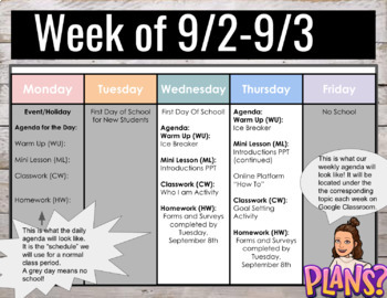 Preview of Google Classroom Editable Weekly Schedule