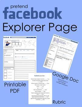 Preview of Google Classroom Explorer's (pretend) Facebook Page (doesn't include PDF)